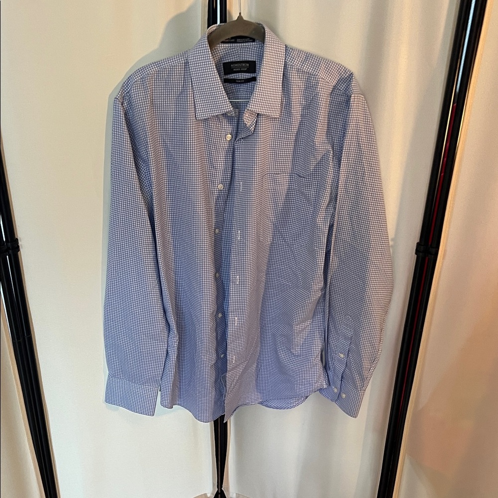 Nordstrom Men's Blue and White Checkered Shirt